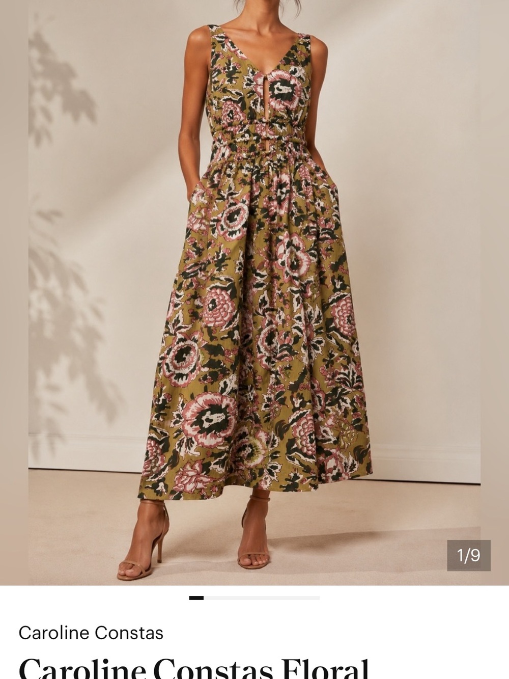 Caroline Constas green pink floral pocket cotton Anthro dress size S - Picture 4 of 8